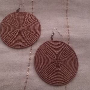 Sweetgrass disc earrings. Handmade in Rwanda